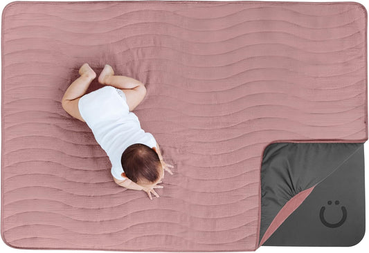 Baby Floor Mat, Thick and Comfortable 40.5 X 57 Padded Play Mat for Babies and Toddlers, Detachable Cotton Muslin Cover, Machine Washable and Foldable, Fig Blossom