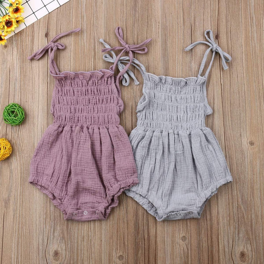 Newborn Baby Girl Clothes Summer Adjustable Straps Romper Dress Cotton Linen One Piece Photoshoot Birthday Outfit