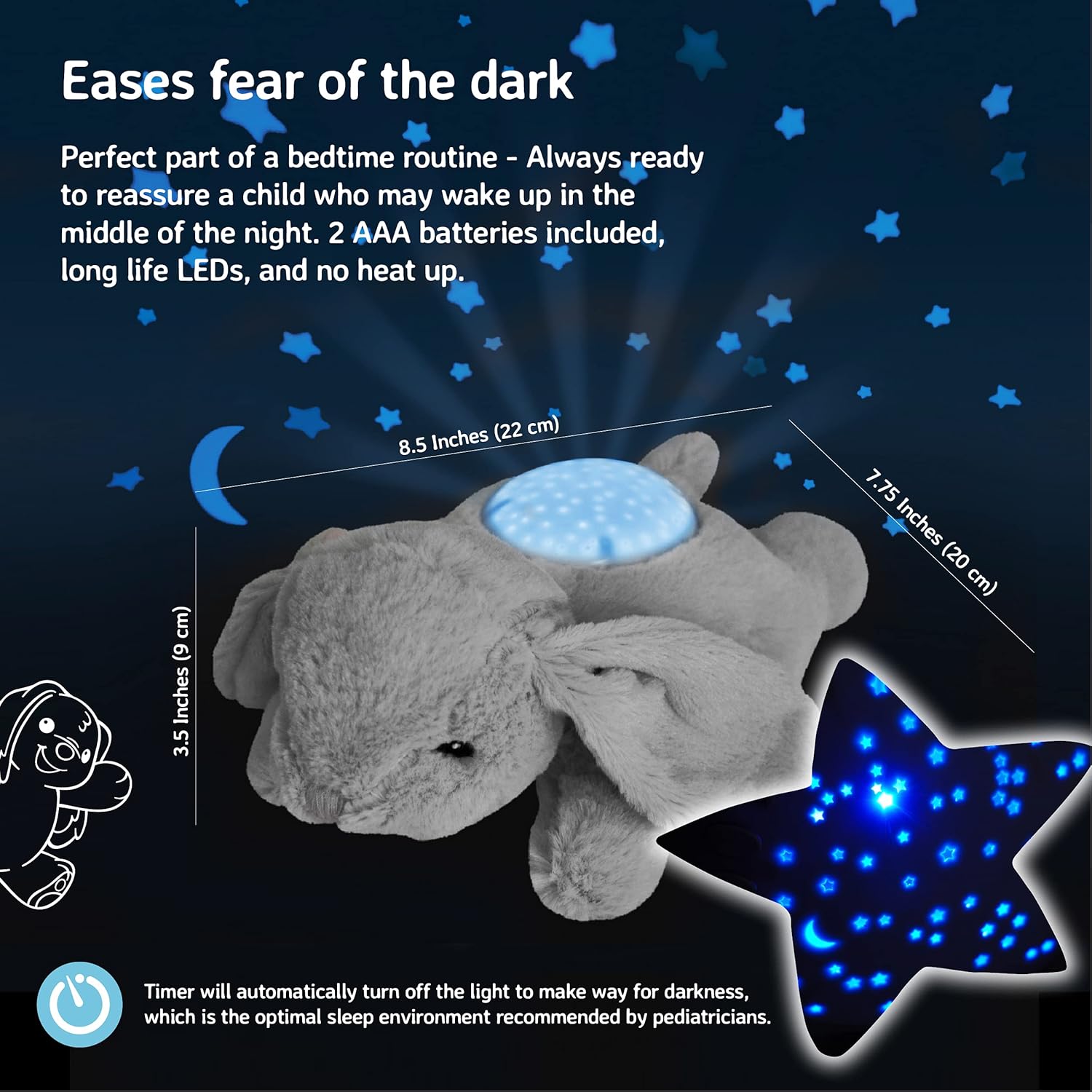 Dream Buddies Benny the Bunny - the Soothing Mini Baby Night Light Kids Love | Star Projector Sleep Aid with Gentle Lights and Auto Shut off | Newborn Essentials Baby Toys