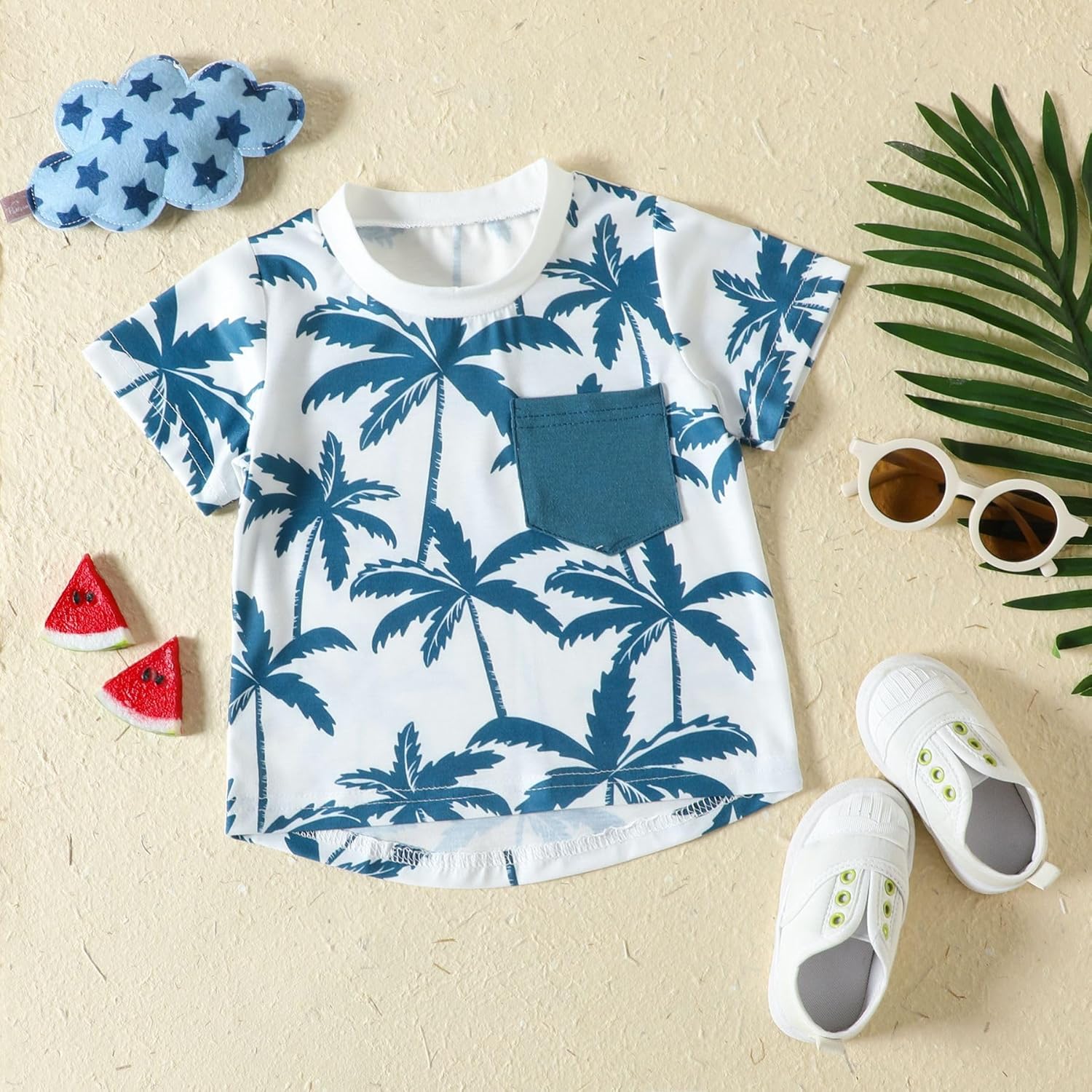 Toddler Baby Boy Clothes Short Sleeve T-Shirts Elastic Waist Shorts Set with Pockets 2 Piece Outfit Sets for 0-3Y