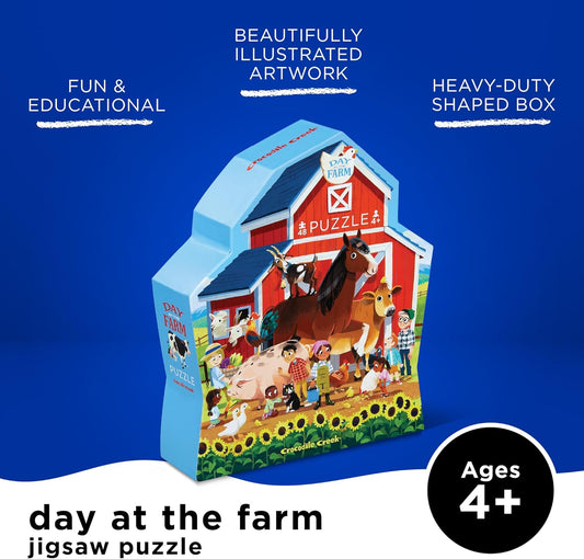 48-Piece Jigsaw Floor Puzzle - Fun Floor Puzzles for Kids Ages 4-8 - Heavy-Duty Shaped Box for Storage - Day at the Farm - 18 X 24 Inches Finished