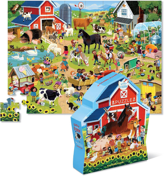 48-Piece Jigsaw Floor Puzzle - Fun Floor Puzzles for Kids Ages 4-8 - Heavy-Duty Shaped Box for Storage - Day at the Farm - 18 X 24 Inches Finished