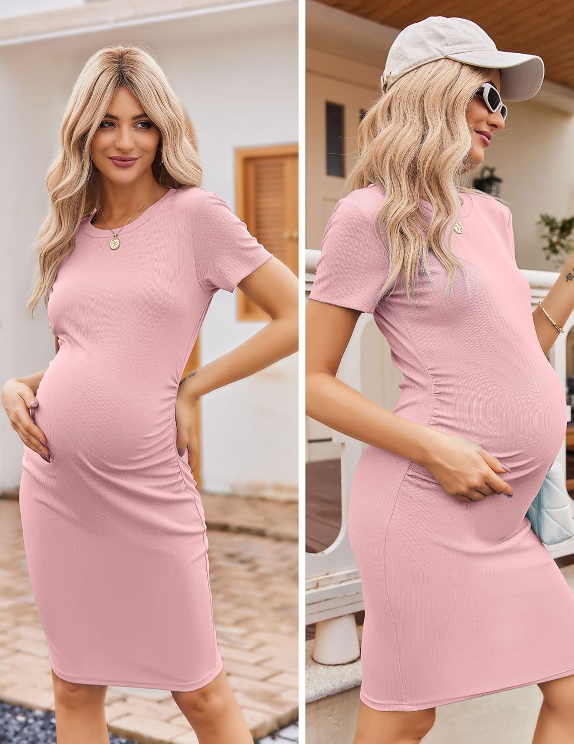 Women'S Maternity Dress Ruched Ribbed Bodycon Summer Dresses Casual Pregnancy Dress Maternity Dress S-XXL