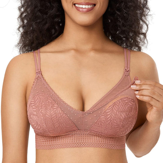 Women'S Lace Nursing Bra Cute Bralette Breastfeeding Maternity Bras Padded Wireless