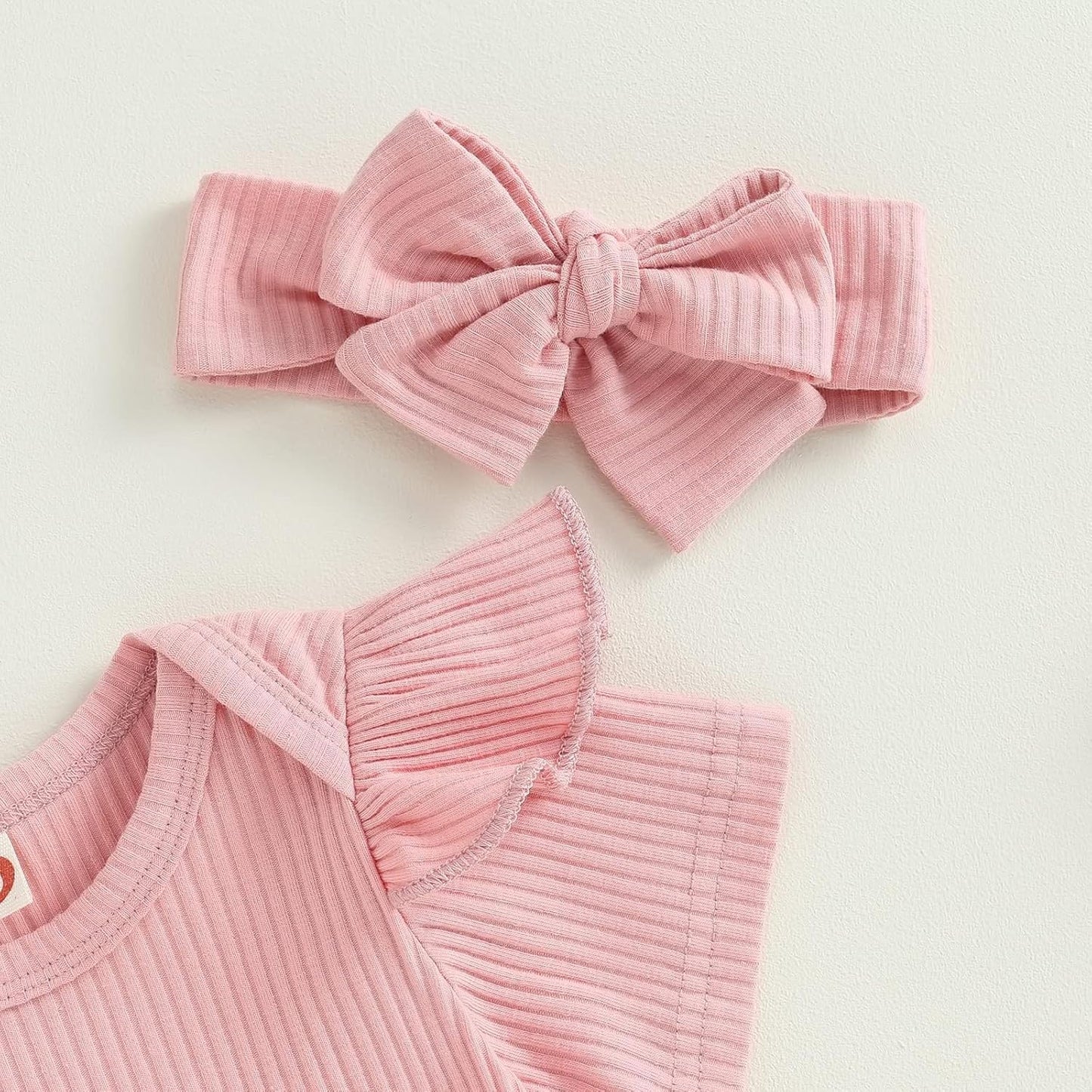 Newborn Girls Summer Outfits 3PCS Set - Ribbed Knit Romper + Shorts + Headband | Baby Girl Clothes Infant Bodysuit Set