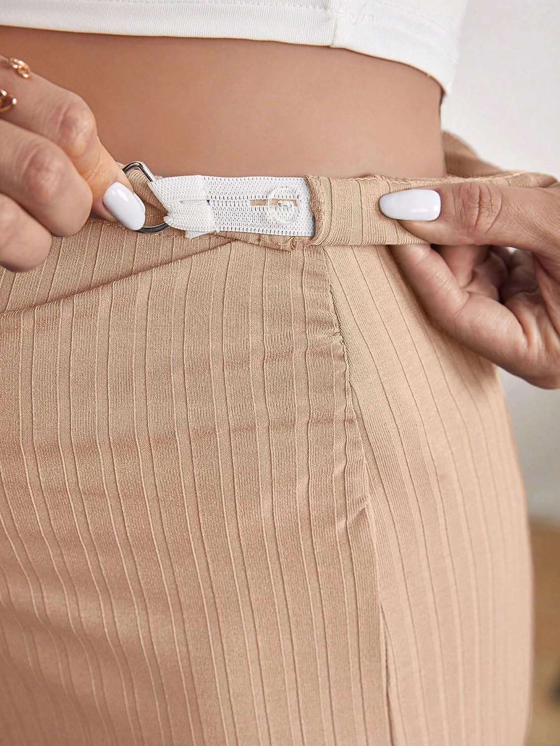 Women'S Maternity Adjustable High Waist Ribbed Knit Split Hem Midi Pencil Skirt
