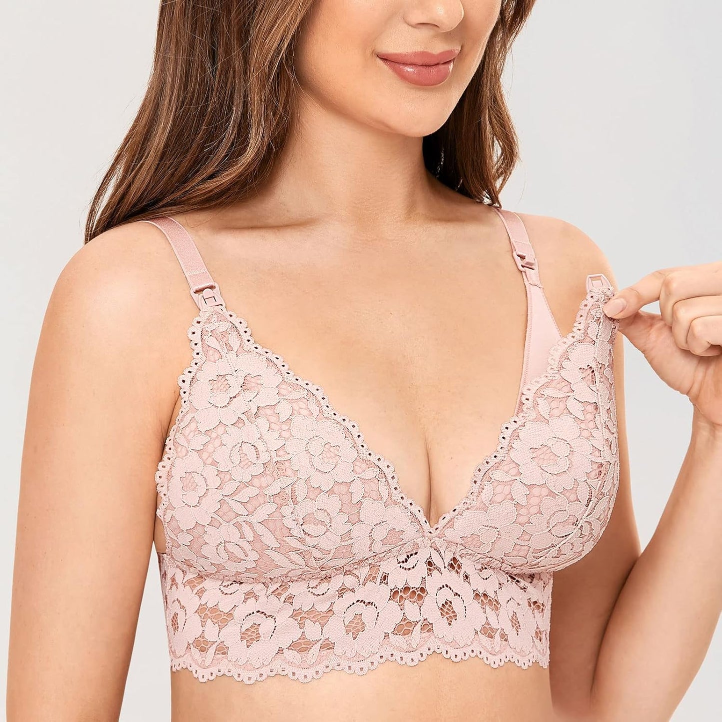 Women'S Nursing Bra Lace Wirefree Padded Maternity Bralette Breastfeeding Cute Gentle Rose 34C