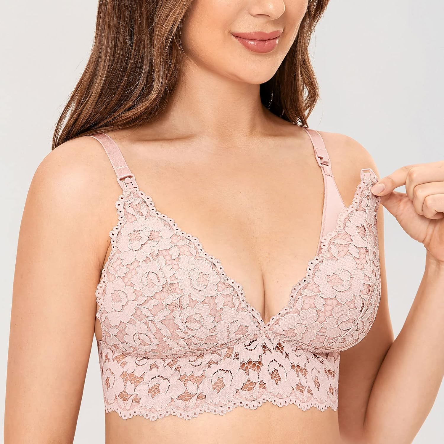 Women'S Nursing Bra Lace Wirefree Padded Maternity Bralette Breastfeeding Cute Gentle Rose 34C