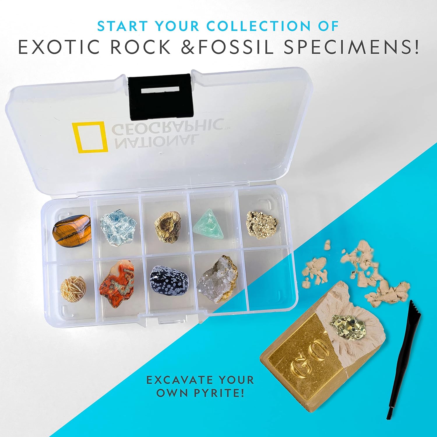 NATIONAL GEOGRAPHIC Earth Science Kit - Science Experiments & STEM Activities for Kids, Crystal Growing, Build a Volcano, Gemstone Dig Brick & Rock Collection, Geology Kit for Kids
