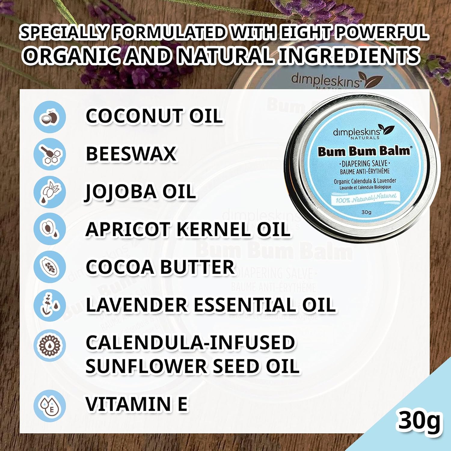 Dimpleskins All-Natural Baby Skin Cream | Bum Bum Balm (85 G) Zinc-Free | Soothe Bottom with Beeswax and Calendula, Jojoba Oil | Nourishing