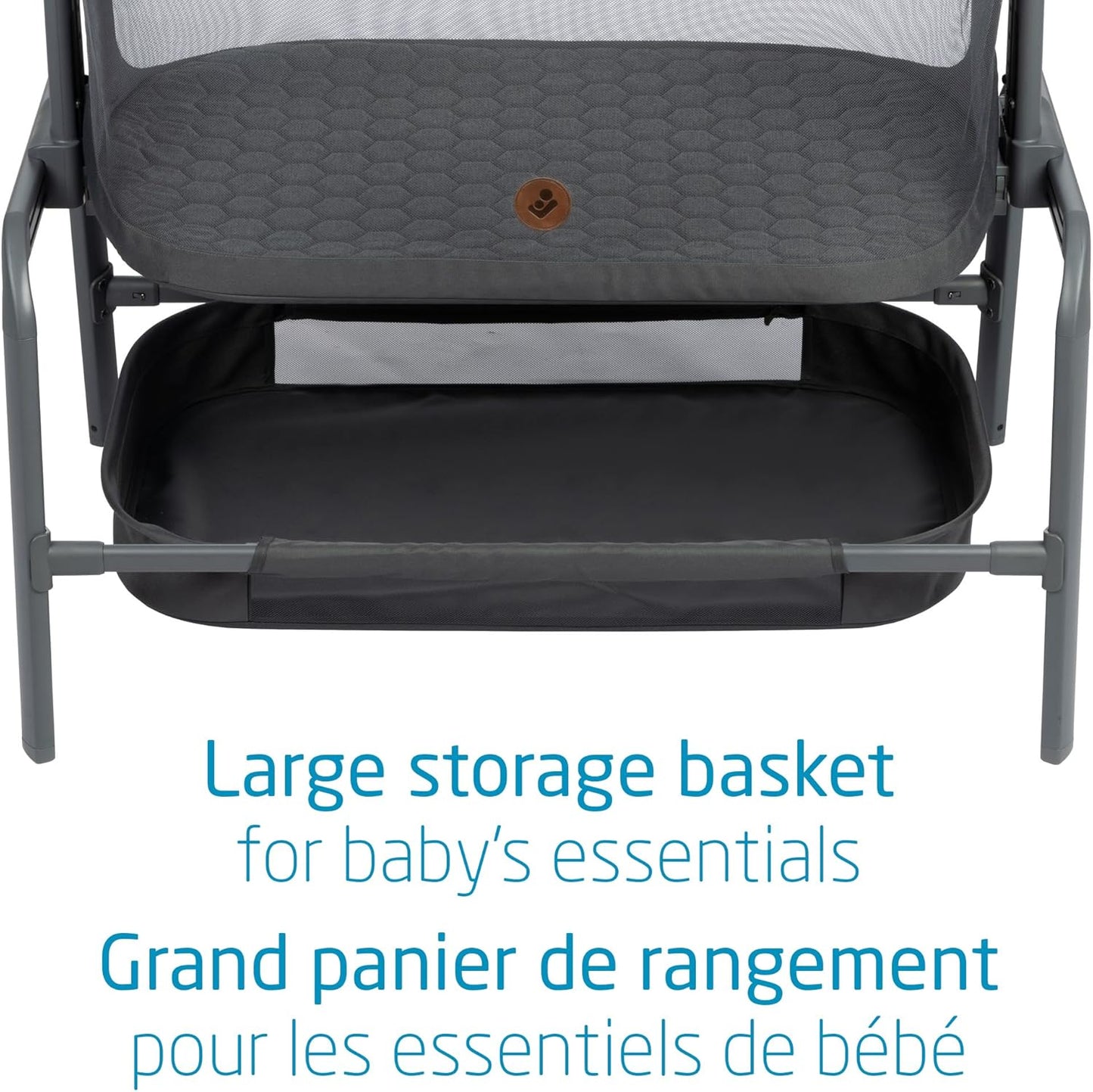 Iora Bedside Bassinet, Infant Bedside Sleeper Crib, 4 Height Positions, Portable & Folds Flat, Large Storage Basket, Includes Travel Bag, Classic Graphite