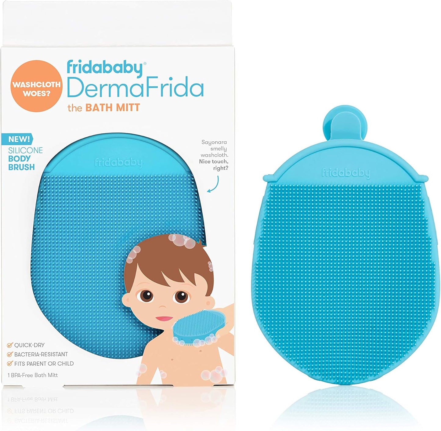 Dermafrida the Bath Mitt | Toddler Quick-Dry Body Bath Brush, Silicone, Replacement to Kid'S Washcloth | Fits Both Parent or Child for Early Stage Development