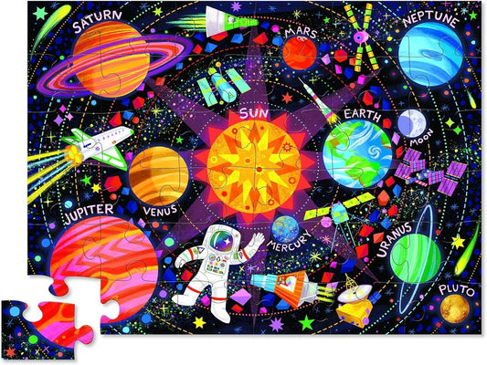 36-Piece Jigsaw Floor Puzzle - Fun Floor Puzzles for Kids Ages 3-5 - Heavy-Duty Shaped Box for Storage - Space Explorer - 27" W X 20" H Finished