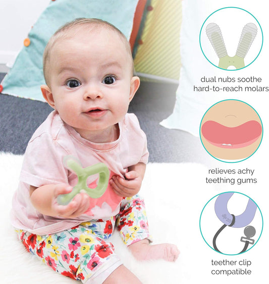 Bunny Dual Nub Teether, 2 Pack Baby Teething Relief, Soft and Textured - Mist/Ash
