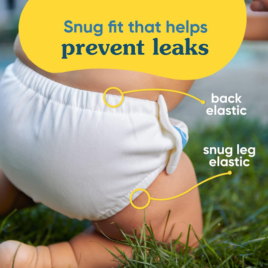 Reusable Swim Diaper, Washable, with Easy on and off Snaps for Baby Girls Boys, Soft and Snug Waterproof Fit to Prevent Leaks - the Whale on White, Size M (16-28 Lbs)