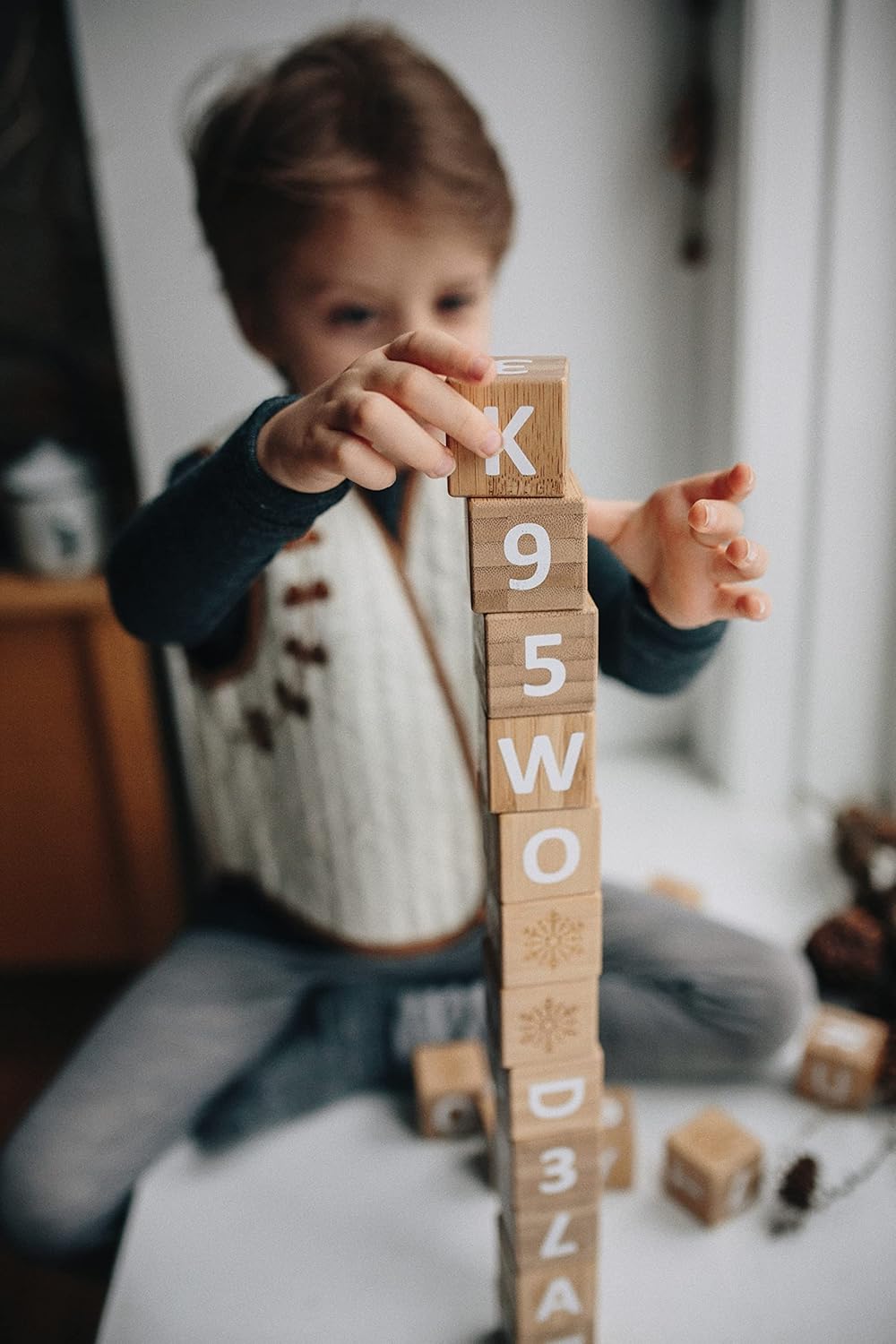 ABC Wooden Toy Blocks | Stacking and Play Activity Toy for Toddlers and Children | Educational Toy for Learning the Alphabet & Numbers | Bamboo (18Pcs)