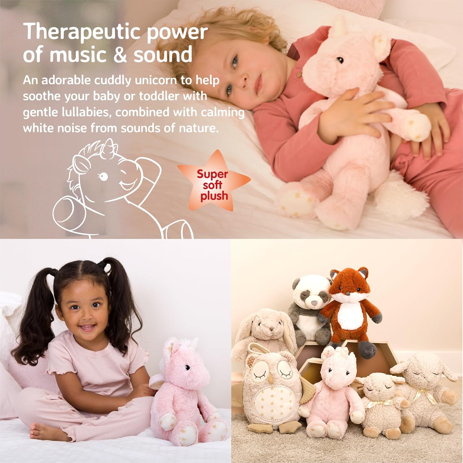 Sound Machine with White Noise Soothing Sounds | Cuddly Stuffed Animal | Adjustable Settings and Auto-Shutoff | Ella the Unicorn