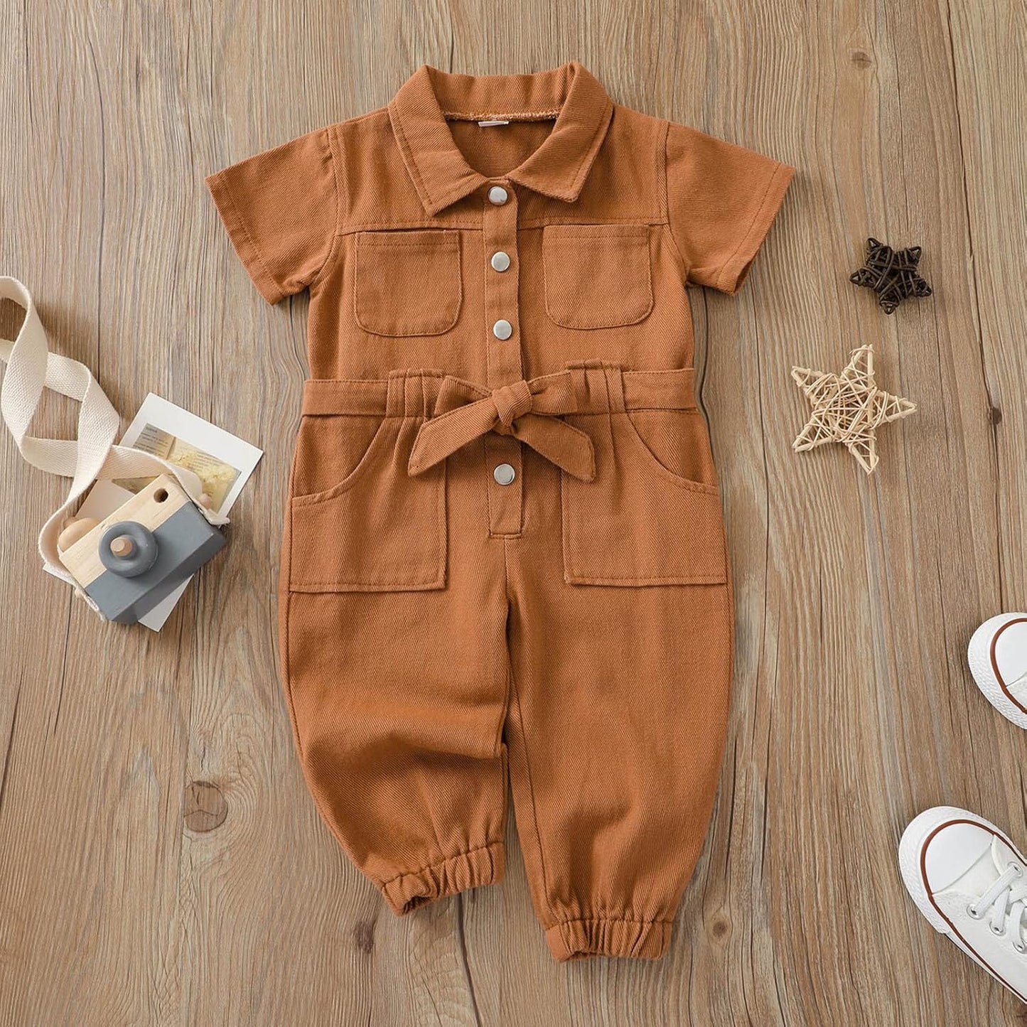 Toddler Baby Girls Short Sleeve Denim Romper Jumpsuit Outfit Clothes Multiple Pocket Overalls Summer Jeans