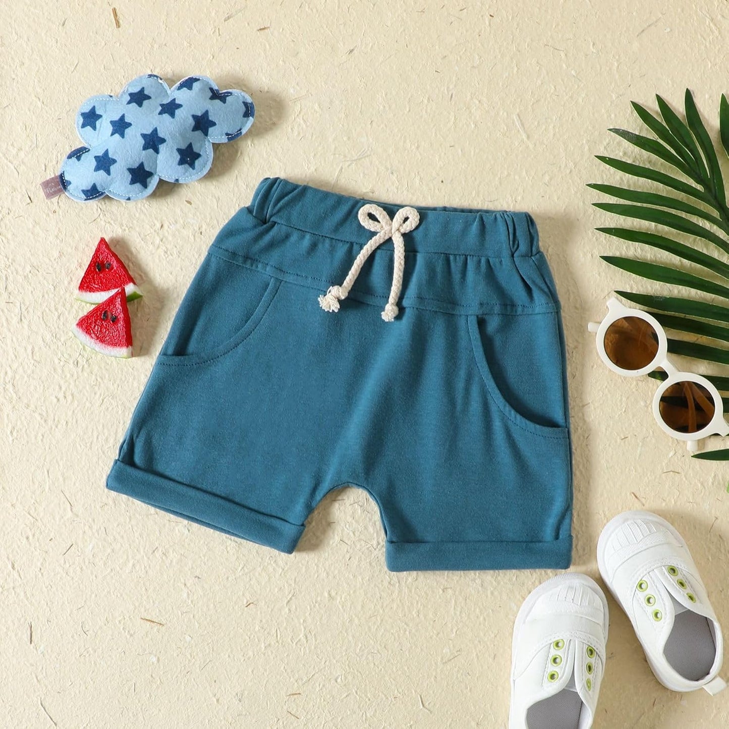 Toddler Baby Boy Clothes Short Sleeve T-Shirts Elastic Waist Shorts Set with Pockets 2 Piece Outfit Sets for 0-3Y
