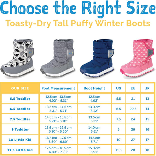 Toasty-Dry Puffy Winter Boots for Toddlers and Kids