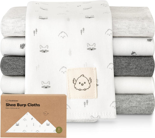 Organic Burp Cloths Baby Boy, Girl - 6-Pack Large Cotton Burping Cloths for Babies, Spit up Rags, Super Absorbent, Ultra Soft Newborn Rag, Gender Neutral, Machine Washable, Durable (Neutrals)