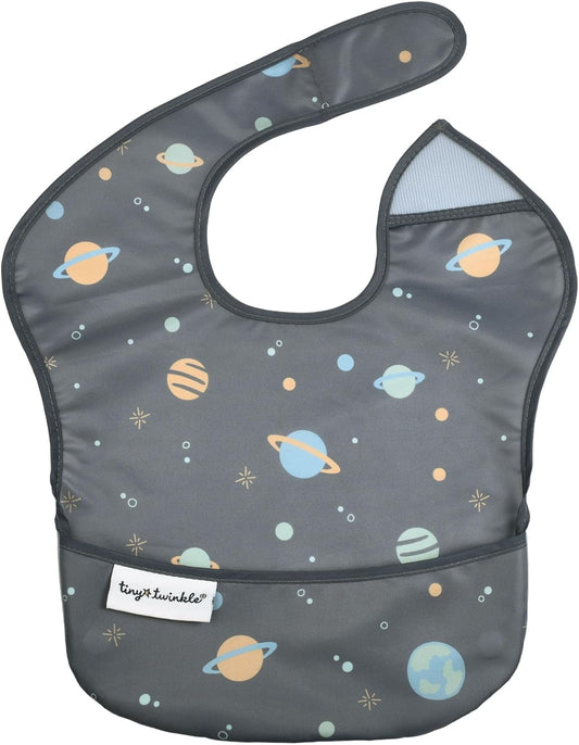 Mess-Proof Baby Bib - Waterproof Bib for Baby Boy or Girl - Machine Washable - Adjustable Closure - PVC, BPA, & Phthalate Free - Great for Travel - Baby Food Bibs, Space