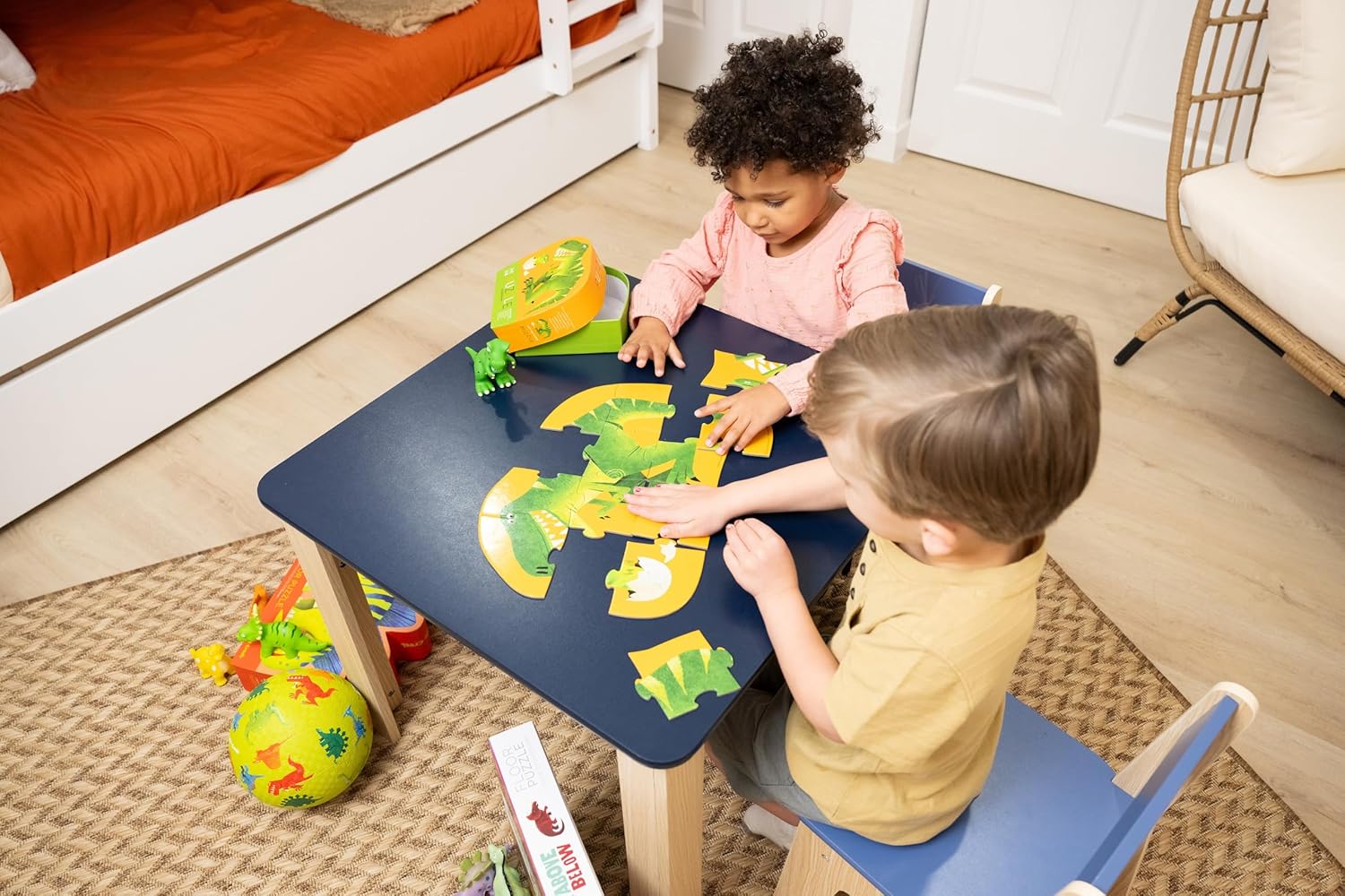 12-Piece Mini Jigsaw Puzzle - Fun Floor Puzzles for Kids Ages 2-4 and up - Heavy-Duty Shaped Box for Storage - Construction Zone with Dump Truck - 12" X 9" Finished