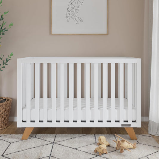 SOHO 4-In-1 Convertible Crib, Baby Crib Converts to Day Bed, Toddler Bed and Full Size Bed, 3 Adjustable Mattress Positions, Non-Toxic, Baby Safe Finish (White/Natural)