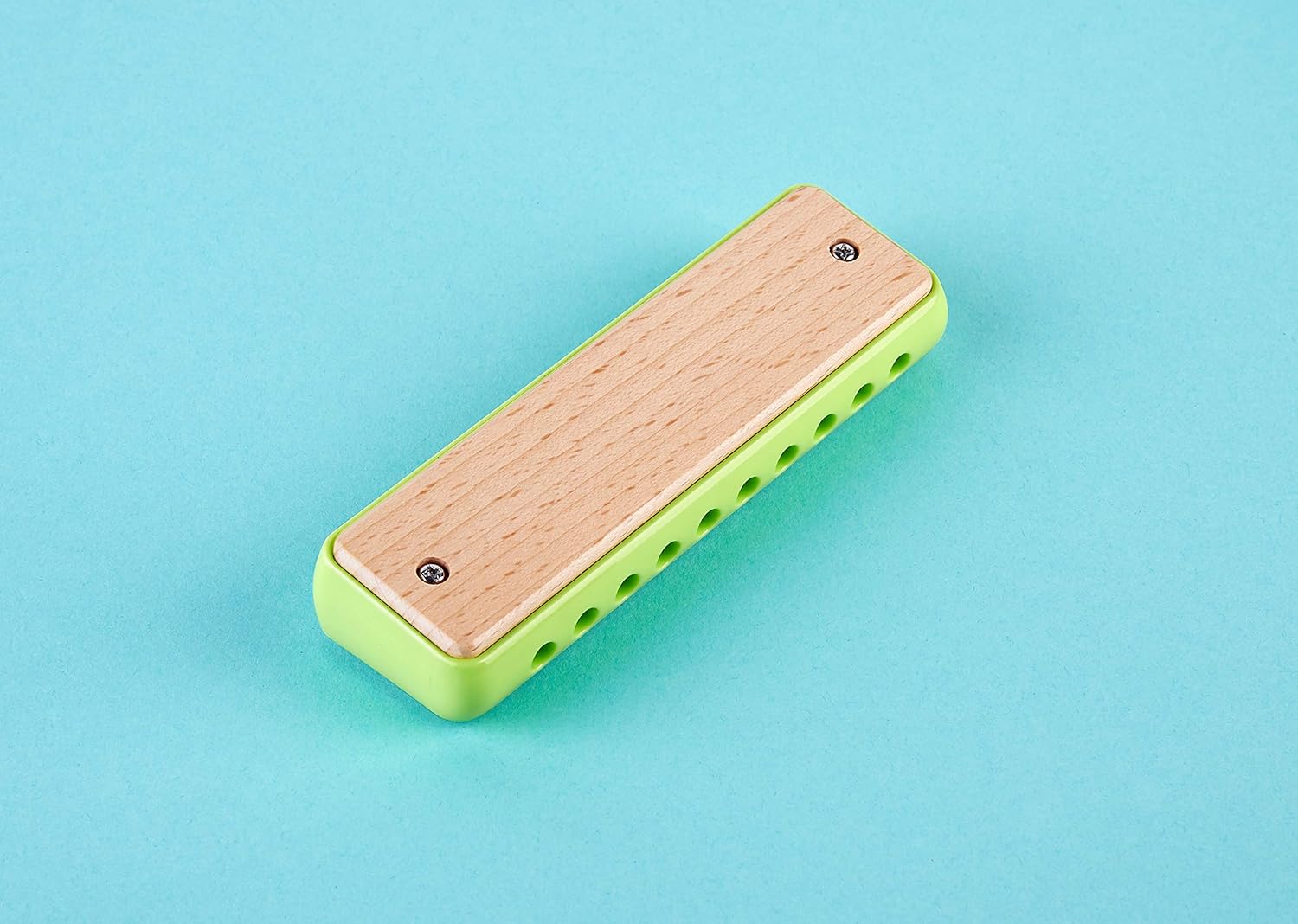 Blues Harmonica | 10 Hole Wooden Musical Instrument Toy for Kids, Green