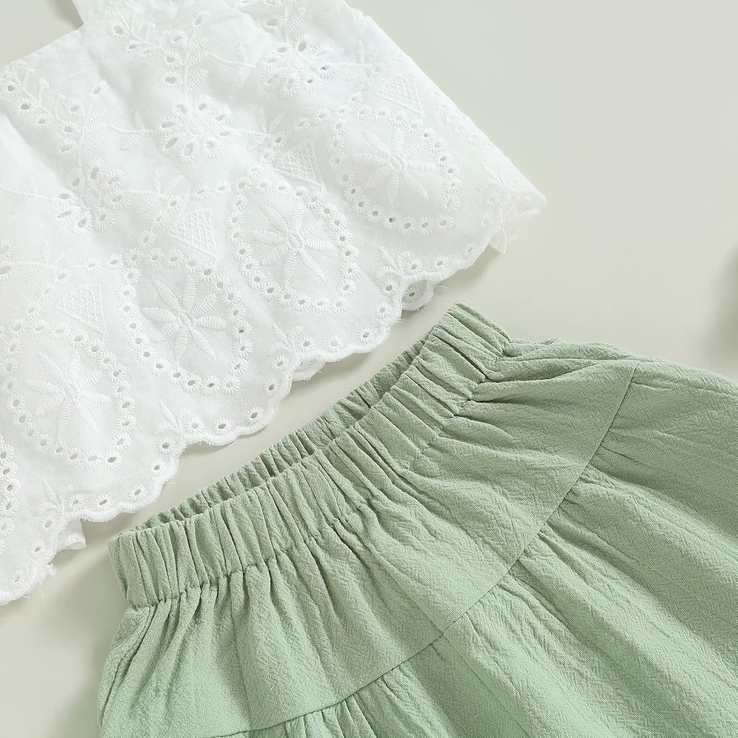 Summer Clothes Toddler Girl Camisole Outfit Infant Baby Cotton Linen Lace Smocked Sleeveless Tank Top Pants Set 0-7T