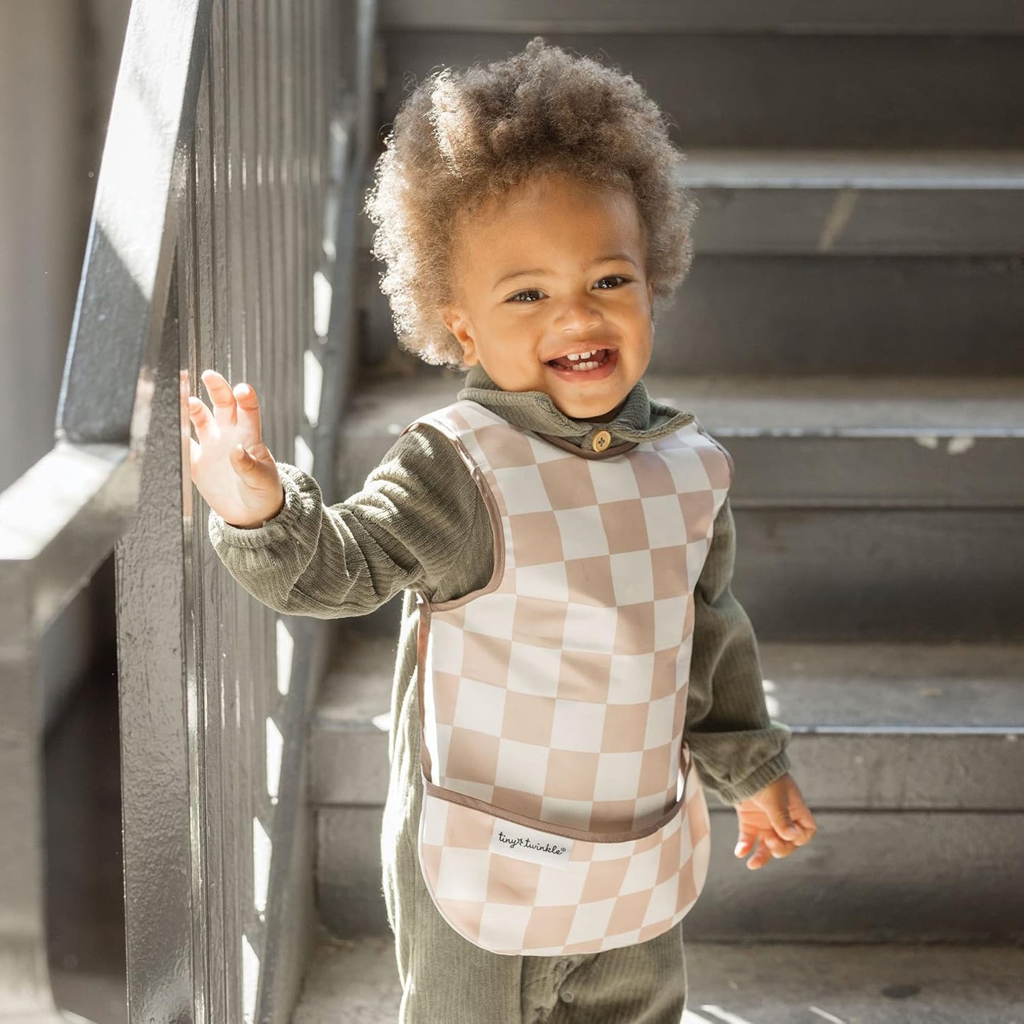 Mess Proof Baby Bib Waterproof Toddler and Baby Apron Bib Machine Washable Black Checkers