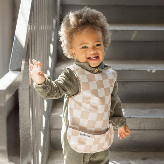 Mess Proof Baby Bib Waterproof Toddler and Baby Apron Bib Machine Washable Black Checkers