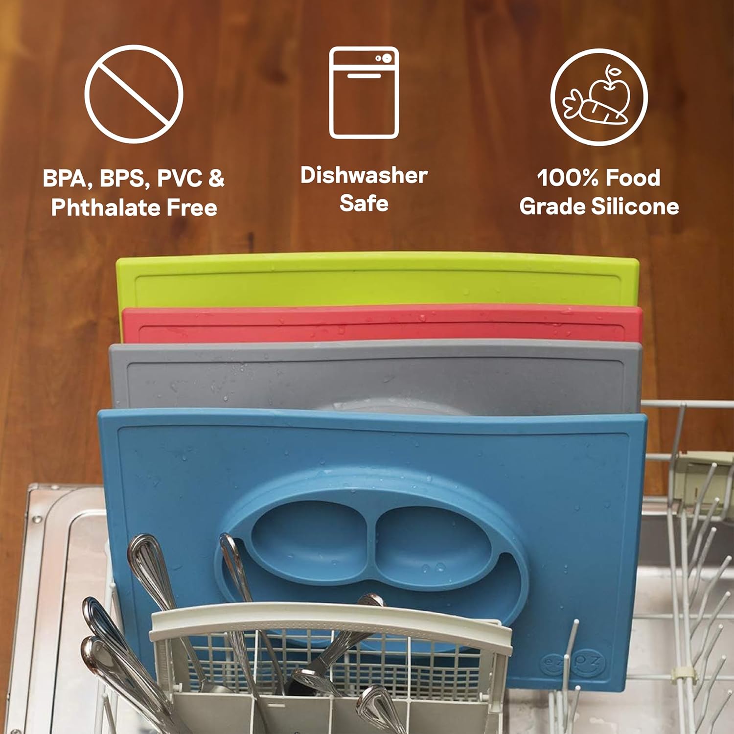 Happy Mat (Sage) - 100% Silicone Suction Plate with Built-In Placemat for Toddlers + Preschoolers - Divided Plate - Dishwasher Safe