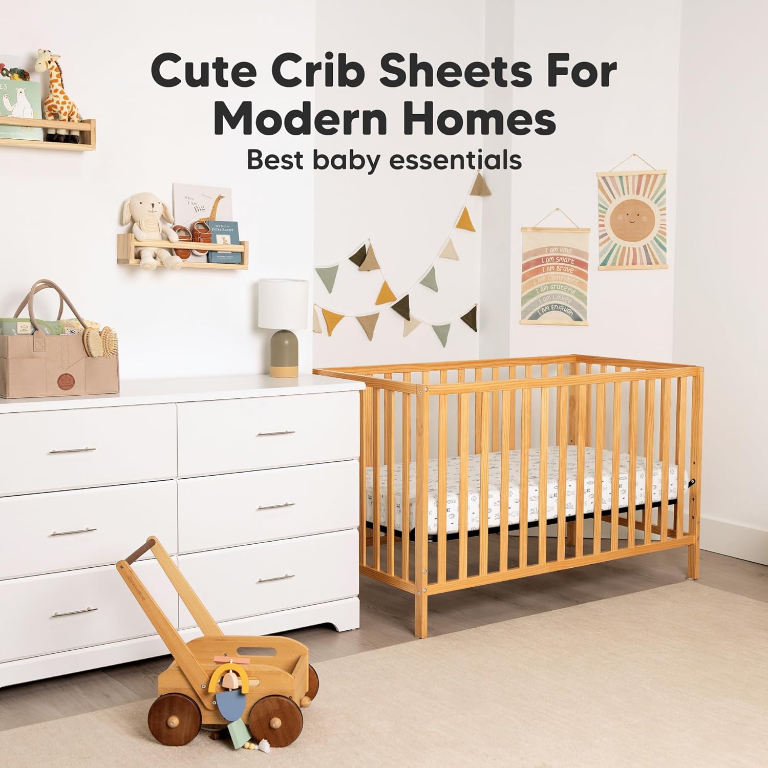 2-Pack Organic Crib Sheets for Boys, Girls - Fitted Crib Mattress Sheet Neutral, Breathable Jersey Cotton Cover for Baby Bed, Toddler Mattress, Soft & Cute Prints (Woodland)