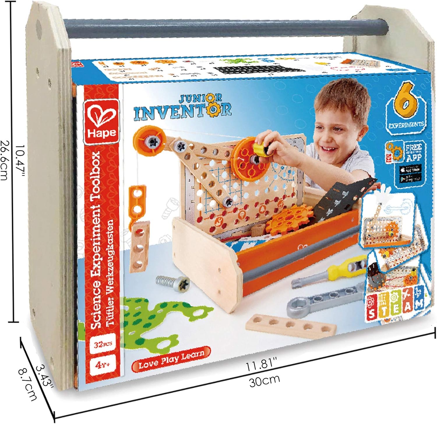 Science Experiment Toolbox | Colorful Wooden 32 Experiment Kit, Fun Educational Science Kids Toy Set & Know-How Instruction App