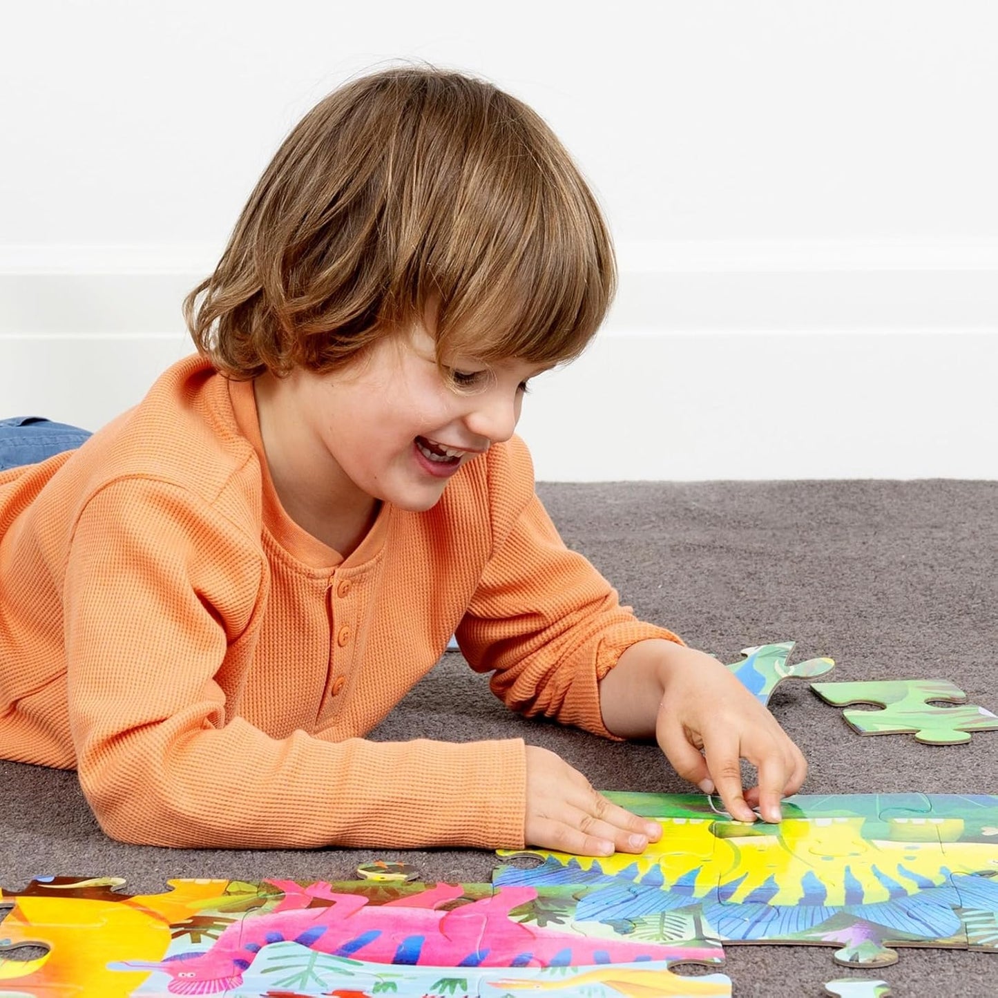 36-Piece Jigsaw Floor Puzzle - Fun Floor Puzzles for Kids Ages 3-5 - Heavy-Duty Shaped Box for Storage - Dino Land - 27" W X 20" H Finished