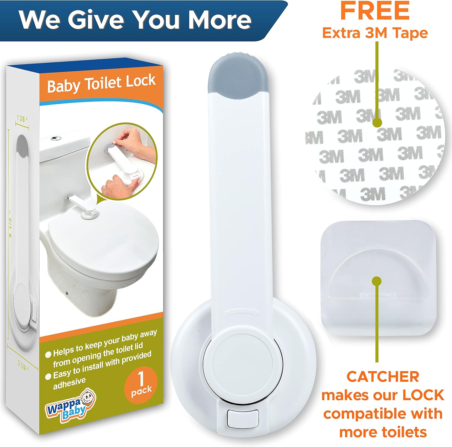 Baby Toilet Lock by  - 9" L X 4" W - Ideal Baby Proof Toilet Lidlock - No Tools Needed Easy Installation with 3M Adhesive - Top Safety Toilet Seat Lock - Fits Most Toilets - White (1 Pack)