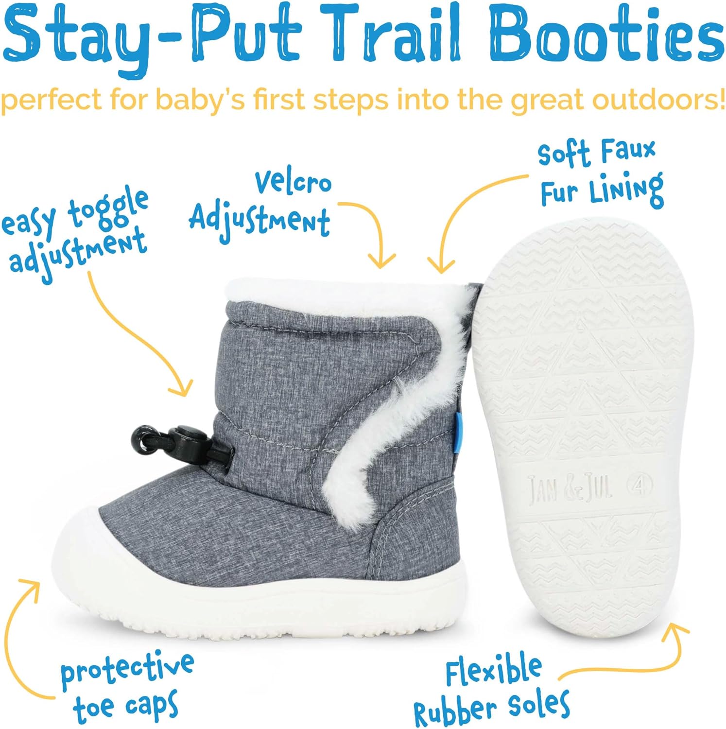 Water Resistant Stay-On Winter Boots with Flexible Rubber Soles