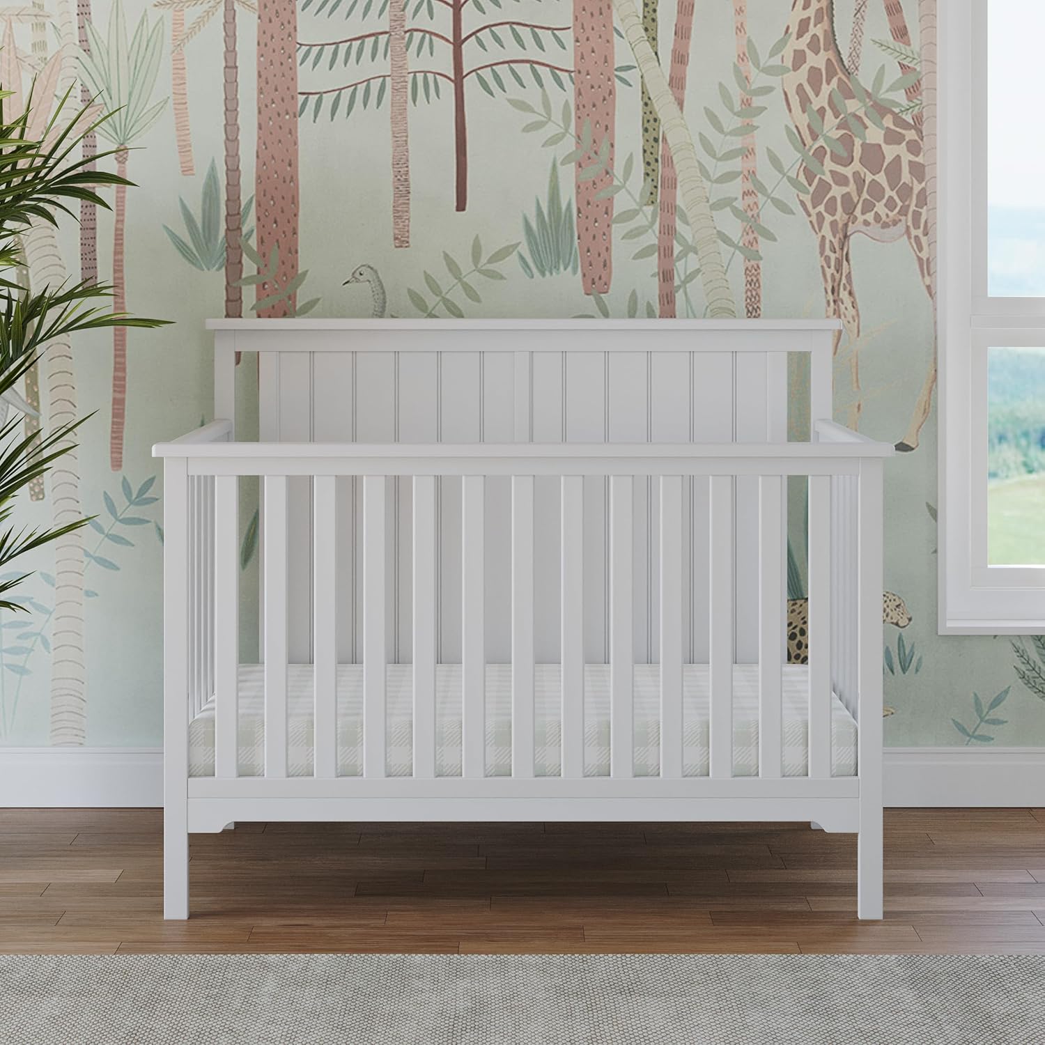 Cottage Flat Top 4 in 1 Convertible Crib, Converts from Crib to Toddler Bed, Daybed and Full-Sized Bed, Fits Standard Crib Mattress (Matte White)