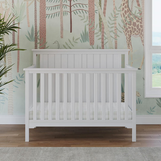 Cottage Flat Top 4 in 1 Convertible Crib, Converts from Crib to Toddler Bed, Daybed and Full-Sized Bed, Fits Standard Crib Mattress (Matte White)