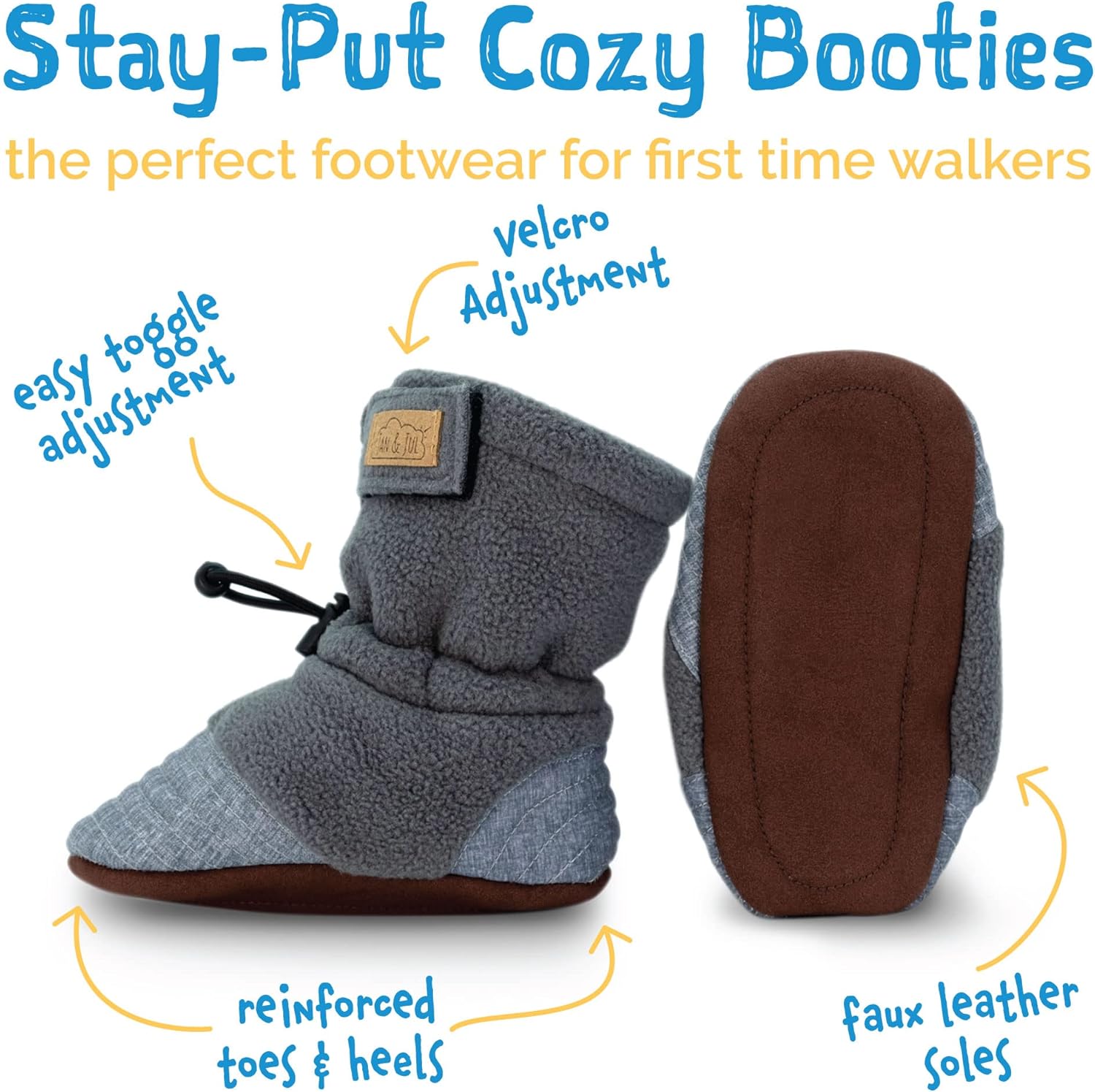 Fleece Stay-Put Cozy Booties, Non-Slip Boots for Babies and Toddlers