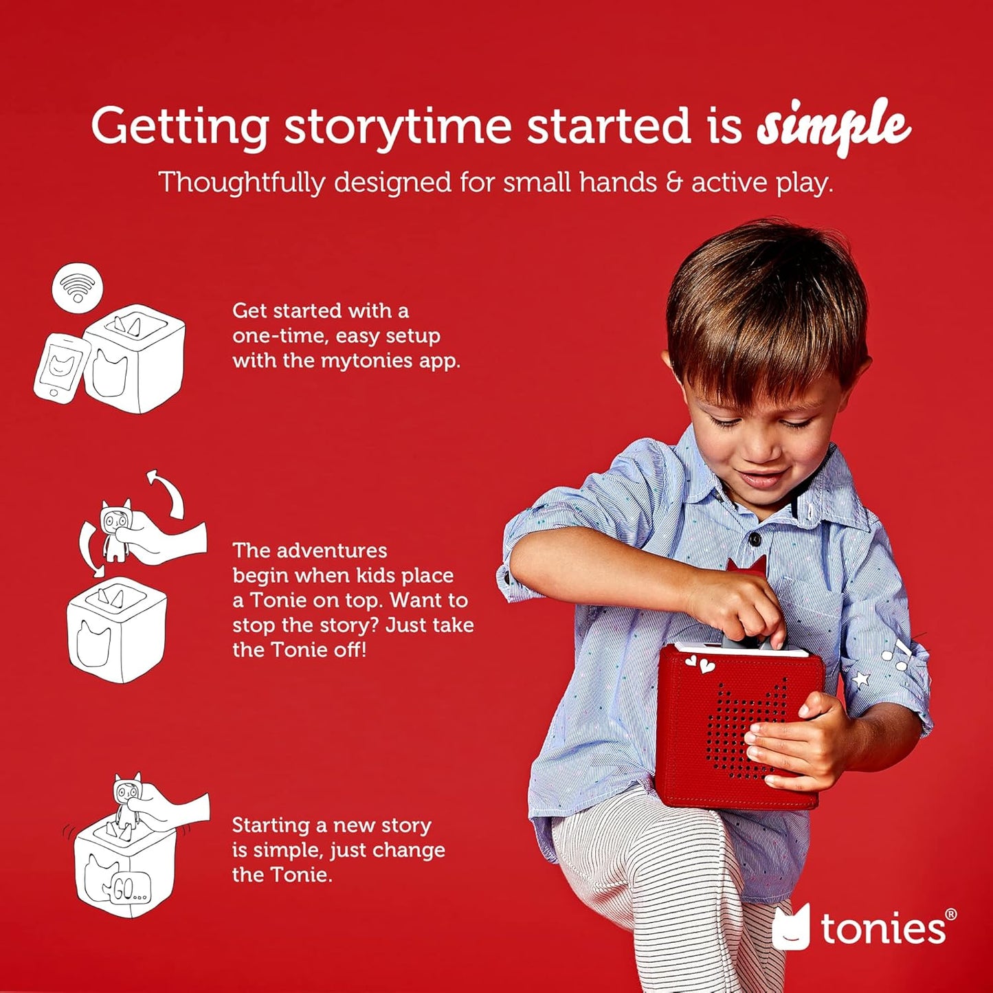 Toniebox Audio Player Starter Set with Bilingual Playtime Puppy - Listen, Learn, and Play with One Huggable Little Box - Red [English/French]