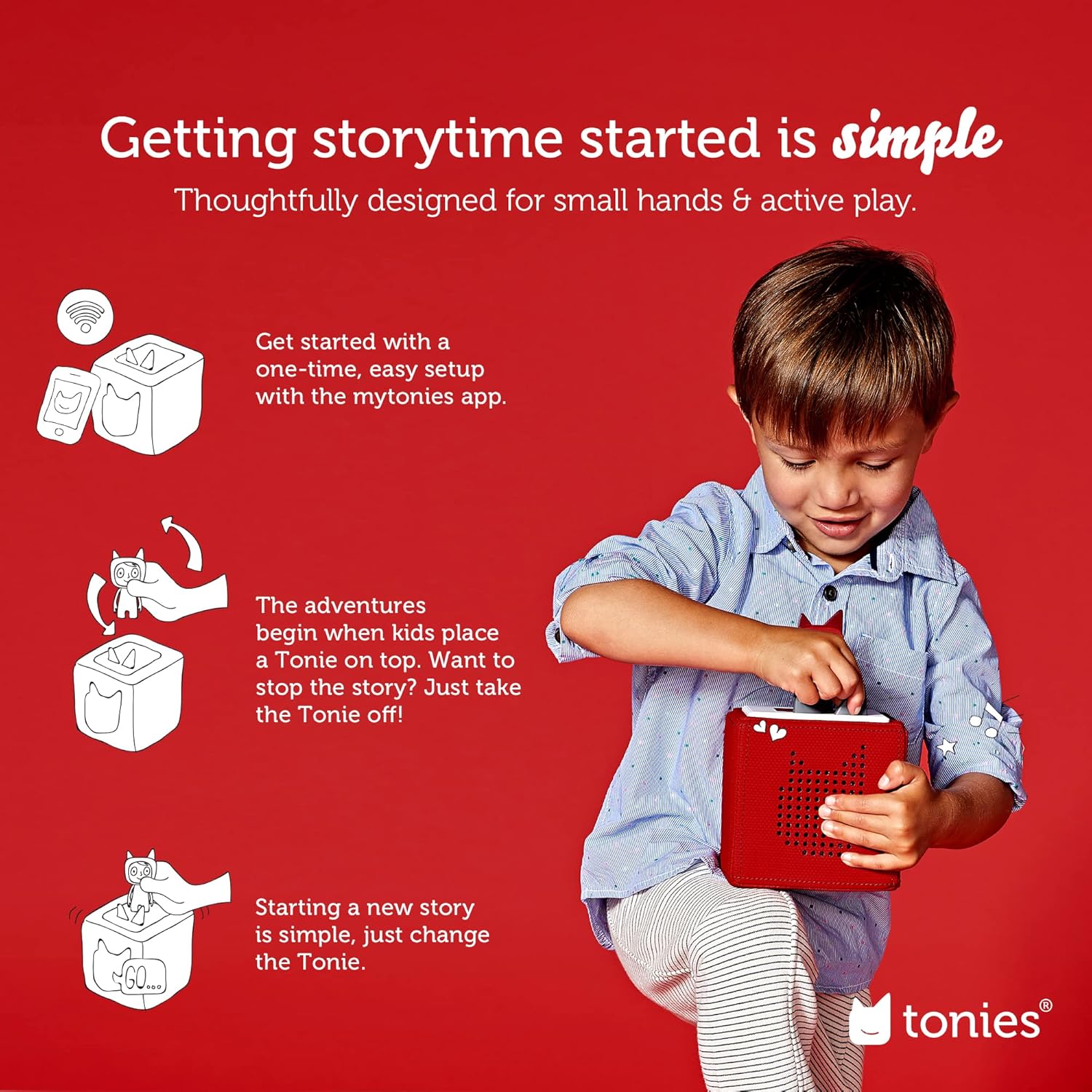 Toniebox Audio Player Starter Set with Bilingual Playtime Puppy - Listen, Learn, and Play with One Huggable Little Box - Red [English/French]