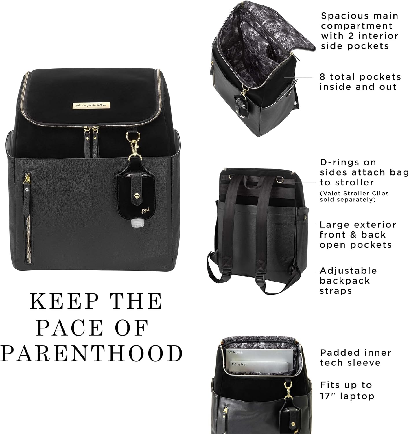 Tempo Backpack | Designed for Busy Families | Attaches to Stroller or Suitcase | Spacious Main Compartment | Twilight Black, Twilight Black, 1, Twilight Black Tempo Backpack