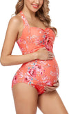 Maternity Swimwear One Piece Halter Pregnancy Swimsuits Bathing Suit with Adjustable Chest Drawstring