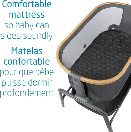 Iora Bedside Bassinet, Infant Bedside Sleeper Crib, 4 Height Positions, Portable & Folds Flat, Large Storage Basket, Includes Travel Bag, Classic Graphite