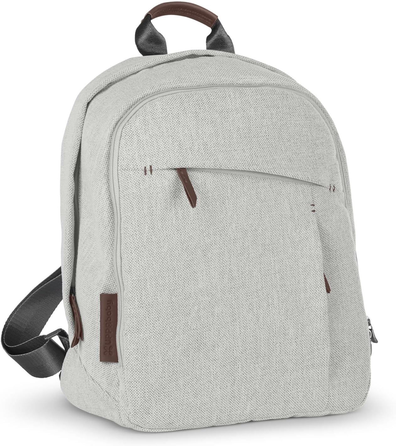 Changing Backpack/Multiple Storage Compartments/Stroller Strap Attachment/Bottle Insulator and Changing Pad Included/Anthony (White and Grey Chenille/Chestnut Leather)
