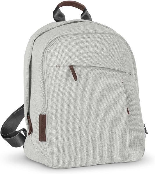 Changing Backpack/Multiple Storage Compartments/Stroller Strap Attachment/Bottle Insulator and Changing Pad Included/Anthony (White and Grey Chenille/Chestnut Leather)