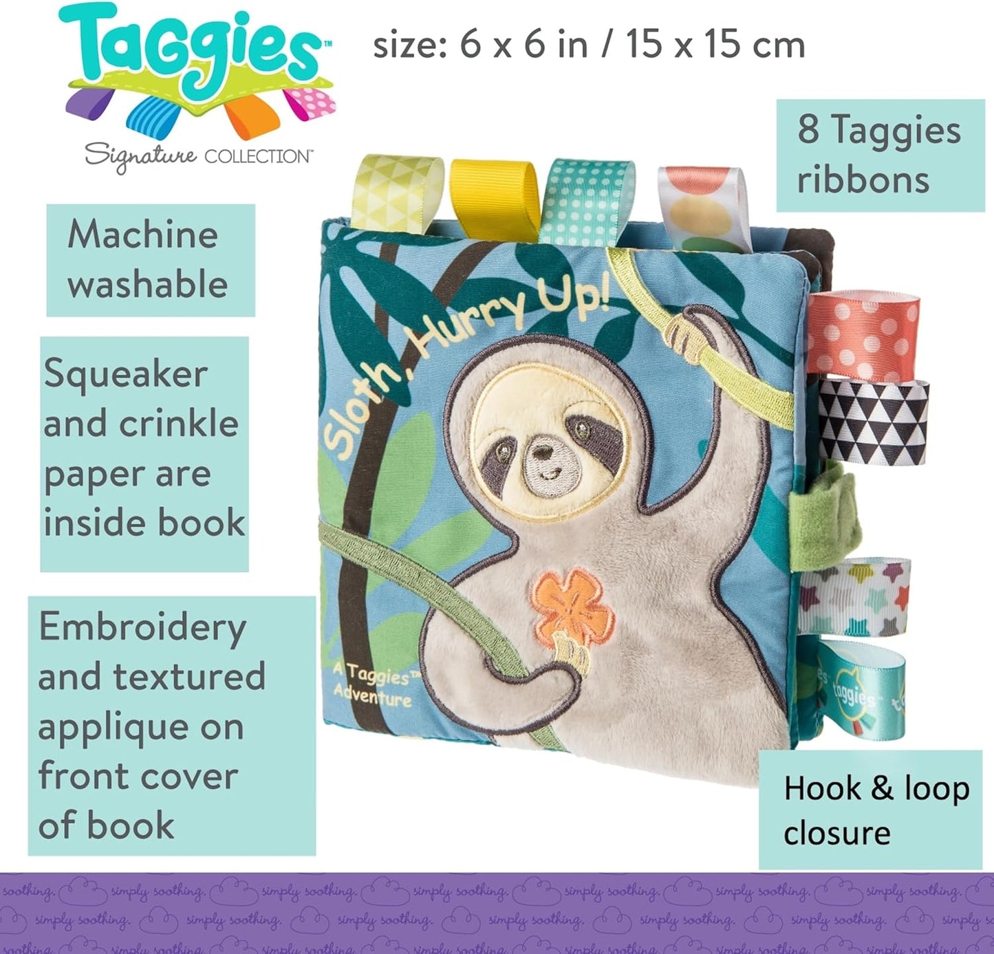 - Taggies Soft Book for Infants - Molasses Sloth 6"