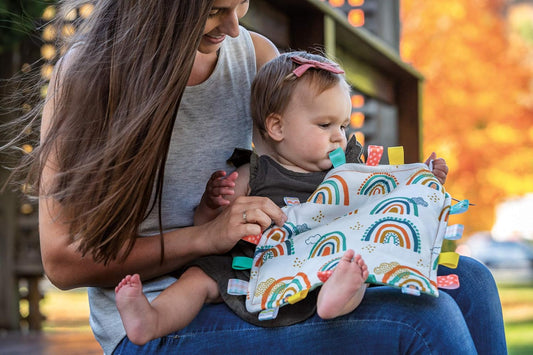 Taggies Lovey for Baby Security Blankets Original Comfy Blanket with Sensory Tags, 12 X 12-Inches, Rainbow